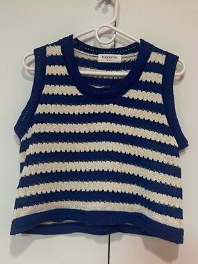 Pinkyotto New York Navy Cream Stripe Open Knit Crop Tank XS/S